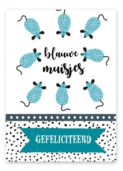 Pepermints Wenskaart Blauwe Muisjes Gefeliciteerd