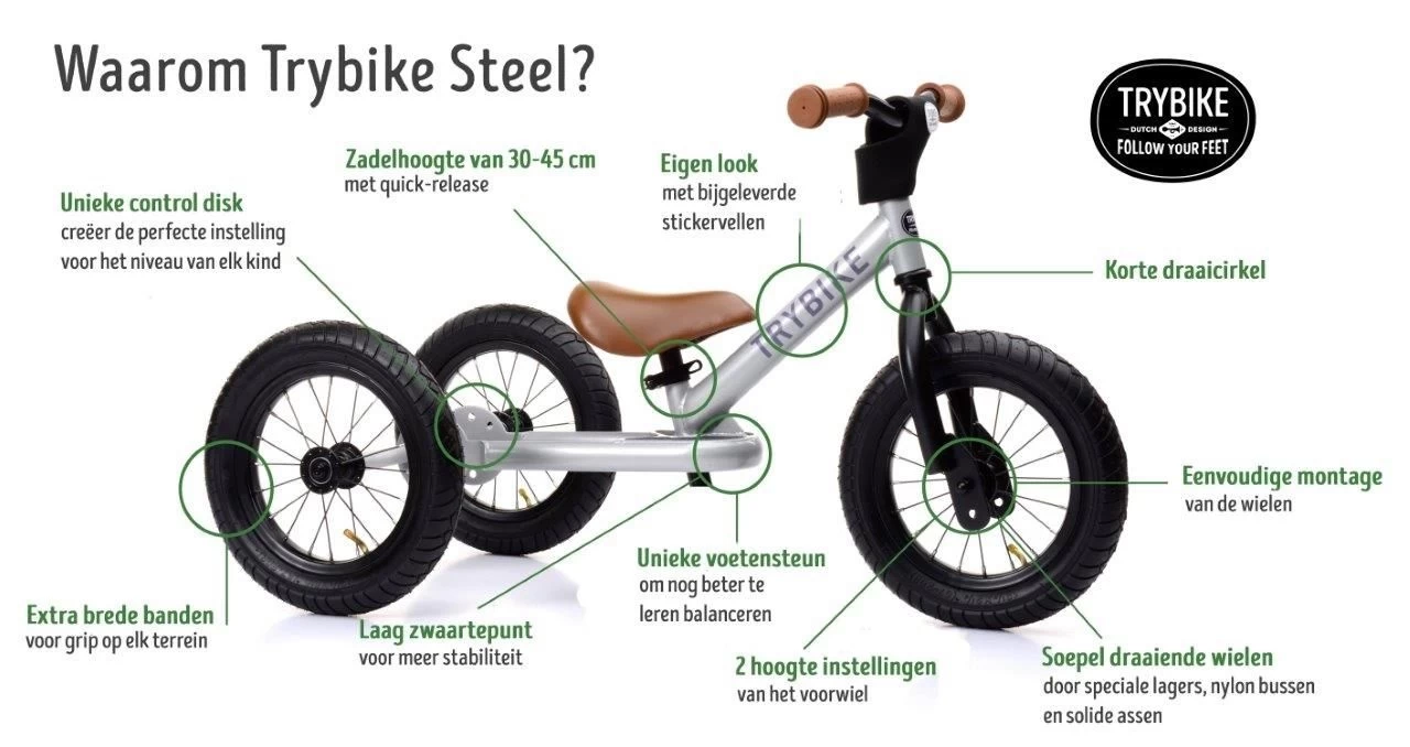 Trybike Loopfiets Steel Vintage Mat Wit 2-wieler 7 Trybike Loopfiets Steel Vintage Mat Wit 2-wieler - Afbeelding 5